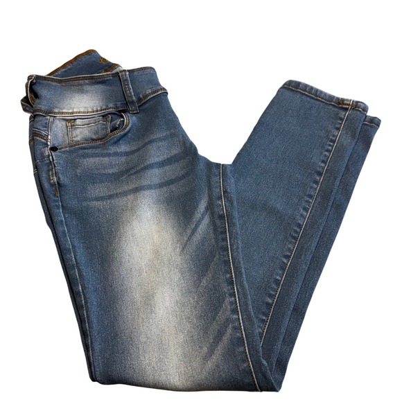 Bamboo Jeans Denim - Bamboo Jeans Womens Size 5 Skinny High Rise Triple Button Blue Denim Stretch